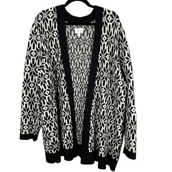 Croft & Barrow, Size 2X, Black & White Fair Isle Knit Open Cardigan, Graphic - Picture 1 of 6
